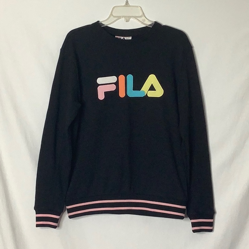 Fila Retro Black Sweatshirt Color Block Logo Size L - Picture 11 of 11